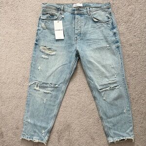 Zara Men’s Light Blue Distressed Relaxed Jeans